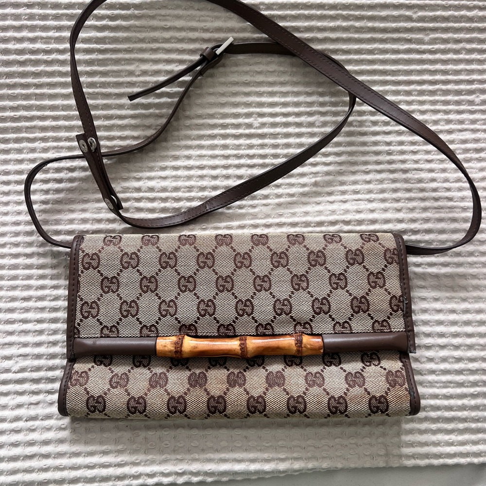 Gucci Beige and Brown Crossbody Bag with Bamboo Detail
